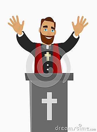 Priest blessing peoples in a church in worship. Vector illustration. Vector Illustration