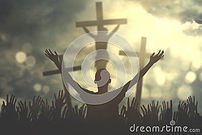 Christian Priest praying in congregation Stock Photo