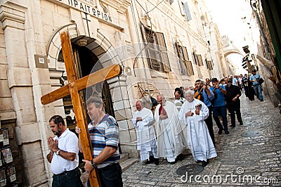 Christian procession on Jerusalem's Via Dolorosa Editorial Stock Photo