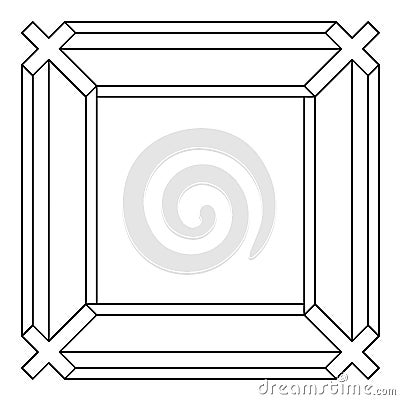 Christian religion border frame with crosses at the corners. Outline style religious picture frame. Vector Illustration