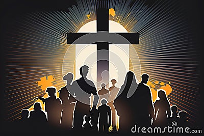 Christian religion cross people light Stock Photo