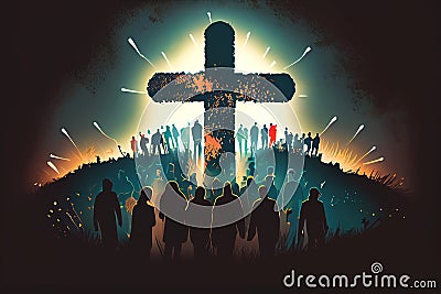 Christian religion cross people light Stock Photo