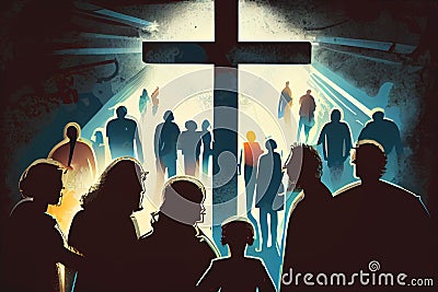 Christian religion cross people light Stock Photo