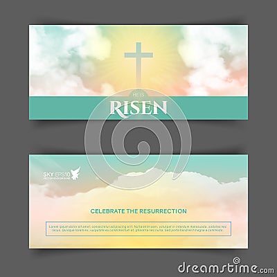 Christian religious design for Easter celebration. Narrow horizontal banners. Vector Illustration