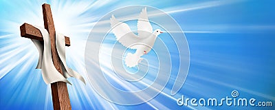 Web banner. Resurrection. Christian cross illustration with dove. Concept life after death Stock Photo