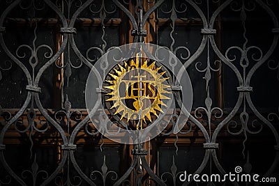 Christian symbol, a gold symbol of Jesus. Stock Photo