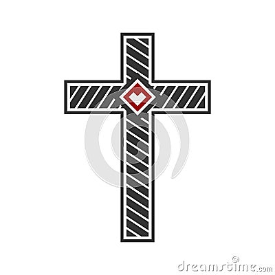 Christian symbol. Vector logo. Cross of Jesus Christ with a heart in the center Vector Illustration