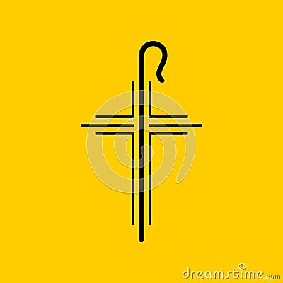 Christian symbols. The cross of Jesus and the shepherds staff Vector Illustration