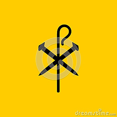 Christian symbols. Crucifix nails and shepherd`s staff Vector Illustration