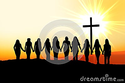 Christian women friendship silhouette. Stock Photo