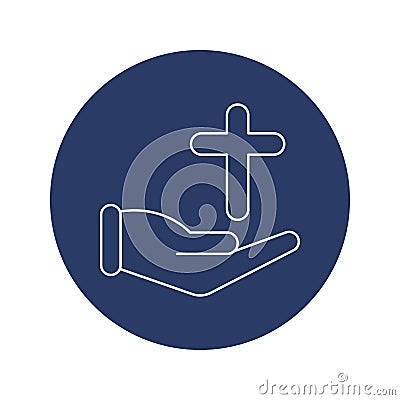 christian worship cross on hand icon Vector Illustration