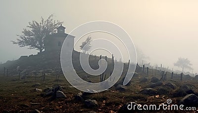 Christianity ancient chapel stands in the tranquil meadow at dawn generated by AI Stock Photo