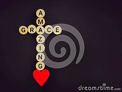 Christianity Concept - Text of amazing grace on cross shaped background. Stock photo. Stock Photo