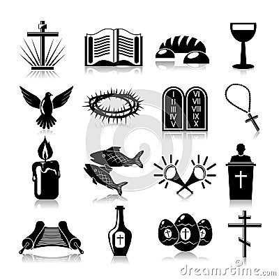 Christianity icons set black Vector Illustration