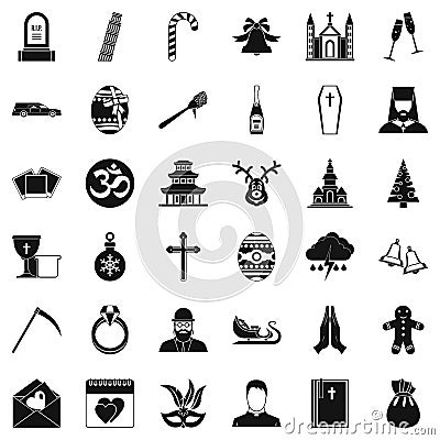 Christianity icons set, simple style Vector Illustration