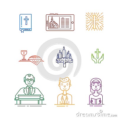 Christianity line set Vector Illustration