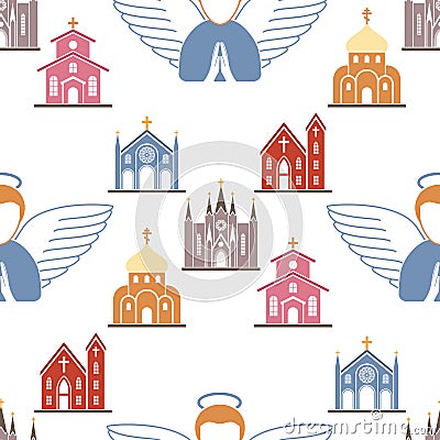 Christianity religion vector religionism flat illustration seamless pattern background holy sign silhouette praying Vector Illustration