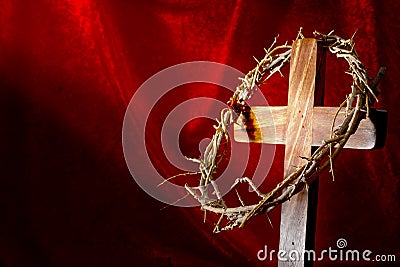 Christianity, Resurrection of Jesus Christ and Christian holiday of Easter concept with a bright beam of light shining on a cross Stock Photo