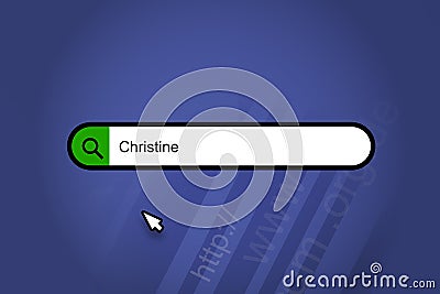 Christine - search engine, search bar with blue background Stock Photo