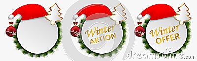 Christmas action offers vector dial buttons isolated, banner winter discount action. Set of keys with gifts - Christmas sales Stock Photo