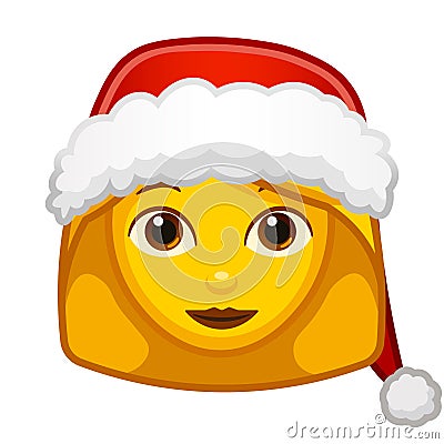 Christmas adult woman Large size of yellow emoji face Vector Illustration