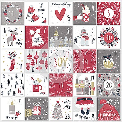 Christmas advent calendar. Countdown till Christmas kit Vector Illustration