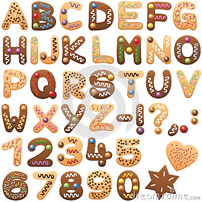 Christmas Alphabet Gingerbread Cookies Letters Font Vector Illustration