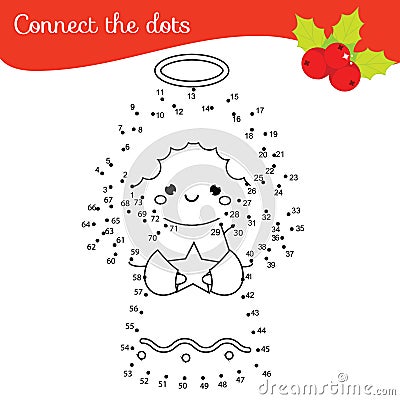 Connect the dots by numbers children educational game. New Year theme, Christmas angel Vector Illustration