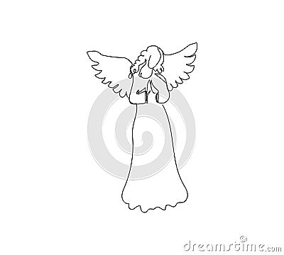 Christmas angel, holy spirit, guardian one line art. Continuous line drawing of new year holidays, statuette, Christmas Vector Illustration