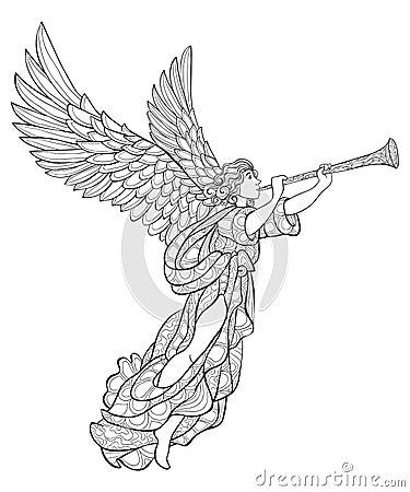 Adult coloring book,page a Christmas angel image for relaxing. Vector Illustration