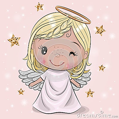 Christmas angel on a pink background Vector Illustration