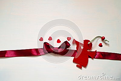 Christmas Angel play their romantic song with red heart Stock Photo