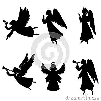 Christmas angel silhouette set Vector Illustration