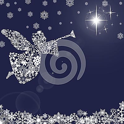 Christmas Angel with Trumpet and Snowflakes 2 Stock Photo