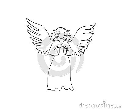 Christmas angel with wings, holy spirit, guardian one line art. Continuous line drawing of christmas traditional decor Vector Illustration