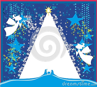 Christmas Angels. Christmas religious nativity scene card Vector Illustration