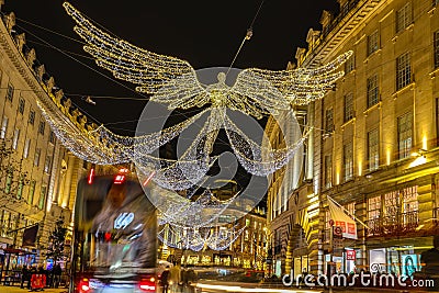 Christmas Angels Holiday lights on Regent Street, London. Editorial Stock Photo