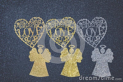 Christmas Angels and love card. Stock Photo