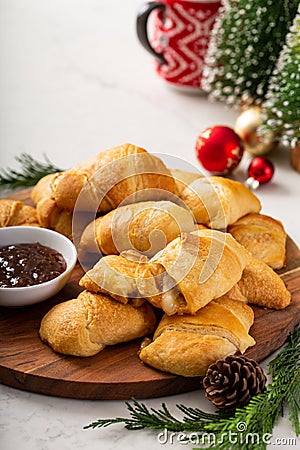 Christmas appetizers, fig jam filled crescent rolls Stock Photo