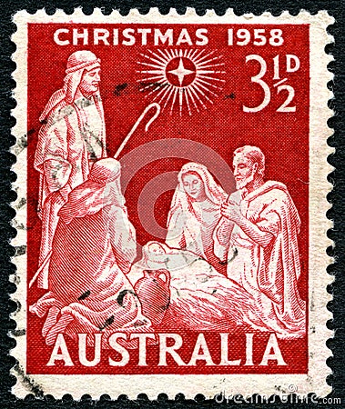 Christmas 1958 Australian Postage Stamp Editorial Stock Photo