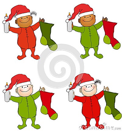 Christmas Babies Toddlers Cartoon Illustration