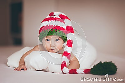 Christmas baby girl newborn in hat Stock Photo