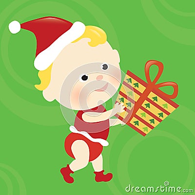 Christmas baby holding a present Vector Illustration