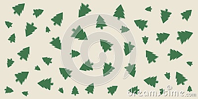 Christmas Background, Banner Design with Pattern of Random Green Pine Trees of Different Orientations - Vector Template Vector Illustration