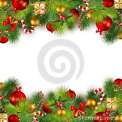 Christmas background with baubles and christmas tr Vector Illustration
