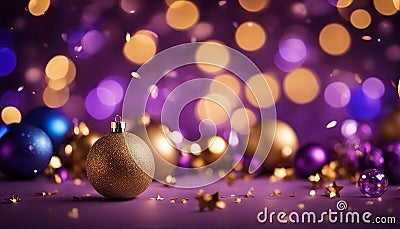 christmas background with baubles A joyful Christmas with blue and gold lights. The lights are bright and cheerful Stock Photo