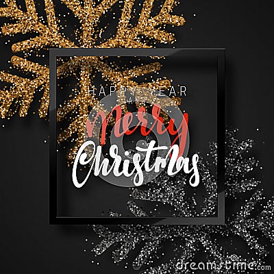 Christmas background, with beautiful bright snowflakes realistic shine glitter. Vector Illustration