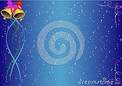 A Christmas background with bells,ribbons and confetti Vector Illustration