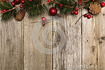 Christmas background of branches on wood Stock Photo