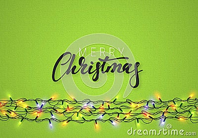 Christmas background with bright realistic garlands. Vector Illustration